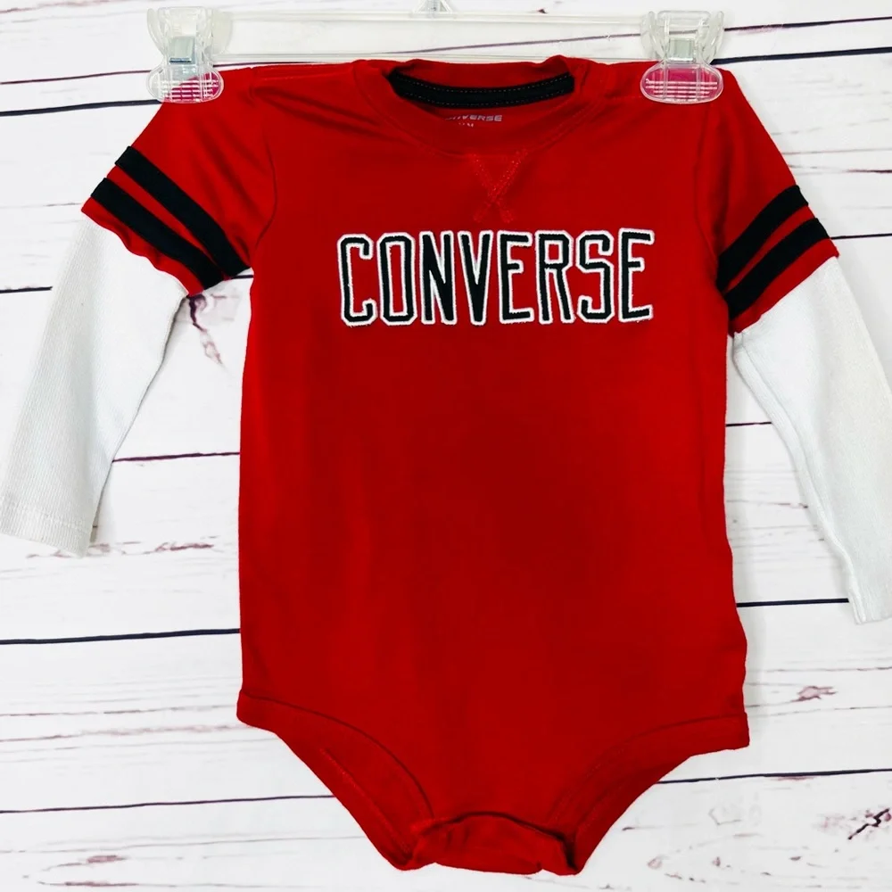 Converse Long Sleeve Baby Onesie 24 Months Red Black